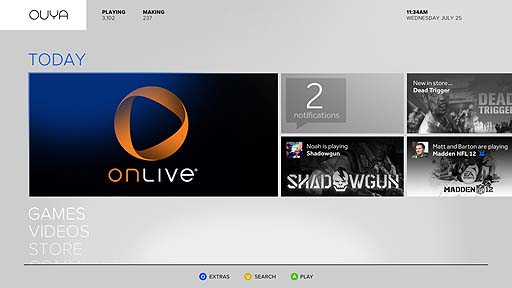 画像ギャラリー No.002のサムネイル画像 / 99ドルの新型コンシューマ機「OUYA」。クラウドゲームサービスの「OnLive」をネイティブでサポート
