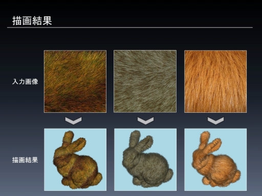 画像ギャラリー No.014のサムネイル画像 / ［CEDEC 2012］毛皮表現用プロシージャルテクスチャ生成技法はモフモフウサギの夢を見るか？　「実写画像を用いたShell Texture自動生成手法」