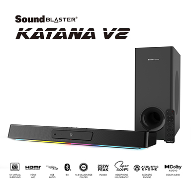 画像ギャラリー No.001のサムネイル画像 / Creative,ゲーマー向けサウンドバー「Katana V2」を国内発売。スピーカー出力が大幅向上
