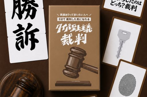 画像ギャラリー No.001のサムネイル画像 / 裁判官役が使う本格ガベル(木槌)も付属したボードゲーム「タイパ至上主義 裁判」,6月1日に発売。ゲームマーケット2026春で先行販売も実施