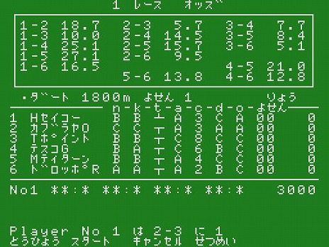 画像ギャラリー No.010のサムネイル画像 / 名作競馬ゲーム「MSXダービー（MSX版）」プロジェクトEGGで配信開始。3000円の資金を使って7レースの予想に挑戦