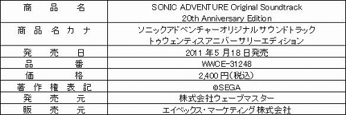 画像ギャラリー No.001のサムネイル画像 / セガのマスコットキャラクター,「ソニック」生誕20周年を記念してCDが発売