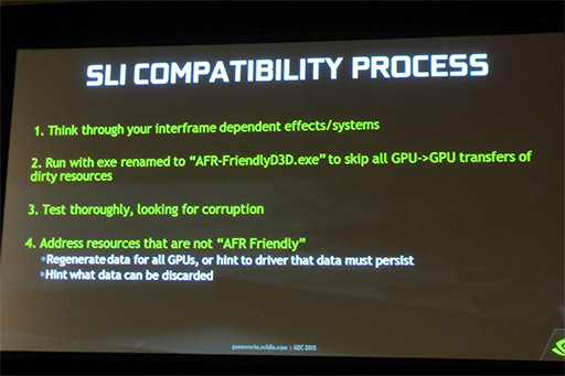 画像ギャラリー No.014のサムネイル画像 / ［GDC 2015］NVIDIAが伝授するマルチGPU構成時のカク付き対策。これまで語られなかった「AFR」の秘密も明らかに