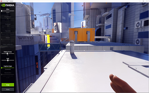 画像ギャラリー No.005のサムネイル画像 / ゲーム世界を自由に撮影できる機能「Ansel」がついに離陸。対応タイトル「Mirror's Edge Catalyst」でぐりぐりとカメラを動かしてみた