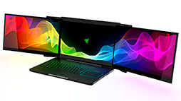画像ギャラリー No.007のサムネイル画像 / ［CES 2017］3画面標準搭載のゲーマー向けノートPC計画「Valerie」をRazerが披露。ゲームの映像を画面外に投影する特殊なプロジェクタも