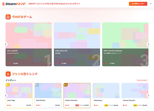 画像ギャラリー No.002のサムネイル画像 / Steamユーザー向けのゲーム発掘サイト「Steamトレンド」,本日オープン。今流行っているゲームや自分に合う作品を無料で調べられる