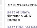 Best of E3 Awards，最優秀賞はニンテンドー3DS。Bethesda Softworksの「Rage」は最多の三冠を獲得