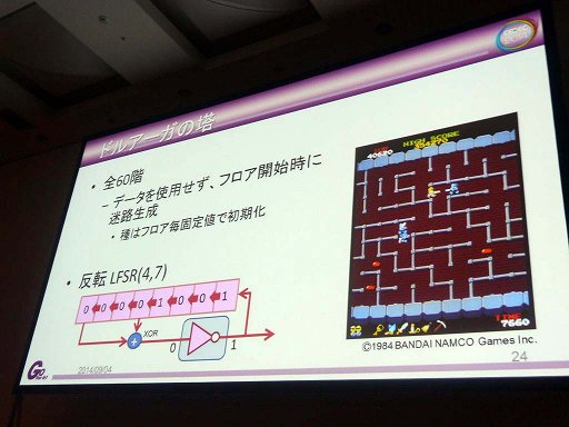 画像ギャラリー No.023のサムネイル画像 / ［CEDEC 2014］ナムコ作品で見る乱数の歴史。「ゲーム世界を動かすサイコロの正体 〜 往年のナムコタイトルから学ぶ乱数の進化と応用」レポート