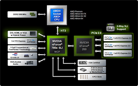 画像ギャラリー No.019のサムネイル画像 / NVIDIA,AMD製CPU向けチップセット「nForce 780a SLI」を発表――mGPU搭載,Hybrid SLI対応のフラグシップ