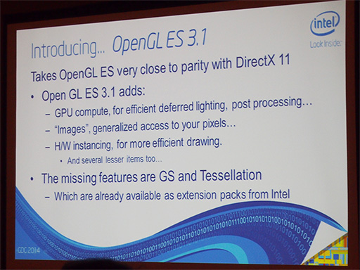 画像ギャラリー No.004のサムネイル画像 / ［GDC 2014］OpenGL ES 3.1でリーダーシップを取るのはIntel？ Bay Trail-Tと開発者向けツールでAndroid向けゲームの取り込みを狙う