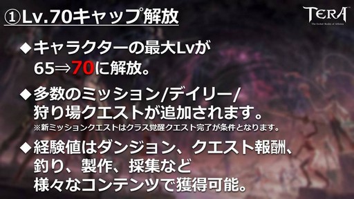 画像ギャラリー No.006のサムネイル画像 / PC版「TERA」公式生放送「テラライブ!」で発表された2019年春のロードマップを紹介。4年半ぶりのレベルキャップ解放でレベル上限が70に