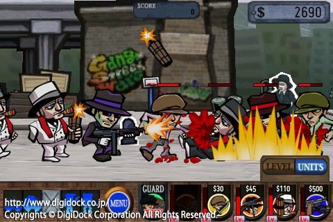 画像ギャラリー No.002のサムネイル画像 / ［iPhone］ギャングがテーマの横スクロール型防衛ゲームが登場