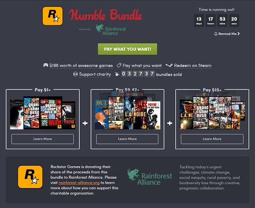 画像ギャラリー No.001のサムネイル画像 / 1ドルからの寄付でRockstar Gamesの作品群が入手できる「The Rockstar Games Humble Bundle」がスタート