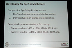 画像ギャラリー No.004のサムネイル画像 / ［GDC 2010］「EyefinityとCrossFireXをご贔屓に！」。AMDが両技術実装上のポイントを解説し，サポートを呼びかけ