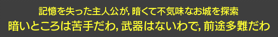 記憶を失った主人公が,暗くて不気味なお城を探索 暗いところは苦手だわ,武器はないわで,前途多難だわ