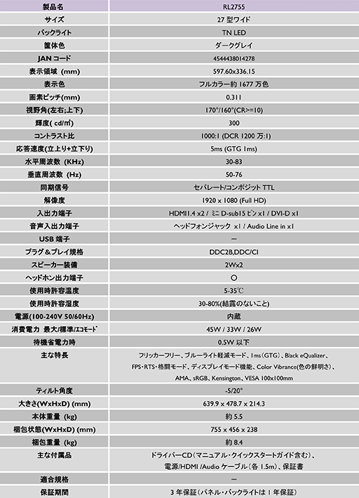 画像ギャラリー No.008のサムネイル画像 / BenQ,格闘ゲーム向けの27インチ液晶ディスプレイ「RL2755」を9月2日発売。RL2755HMのZOWIEリブランドモデル