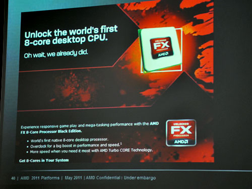 画像ギャラリー No.003のサムネイル画像 / ［E3 2011］AMD，「Zambezi」の製品名を「AMD FX-Series」と公表。最大8コアで，全ラインナップが倍率ロックフリー