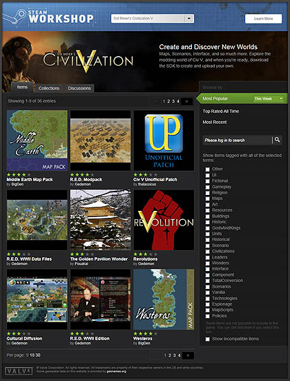 画像ギャラリー No.002のサムネイル画像 / 「Civilization V」がSteam Workshopをサポート。拡張パックのリリースを前に,カスタムマップなどが続々と公開