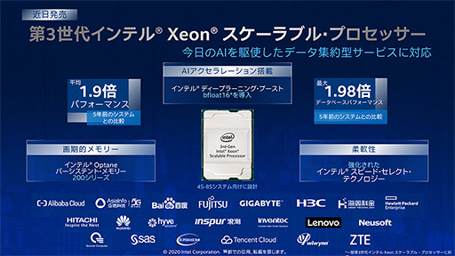 画像ギャラリー No.002のサムネイル画像 / Intel,最新のサーバー向けCPU「Cooper Lake」や将来の2-in-1 PC向けSoC「Lakefield」をイベントで紹介