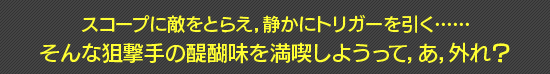 スコープに敵をとらえ,静かにトリガーを引く…… そんな狙撃手の醍醐味を満喫しようって,あ,外れ?