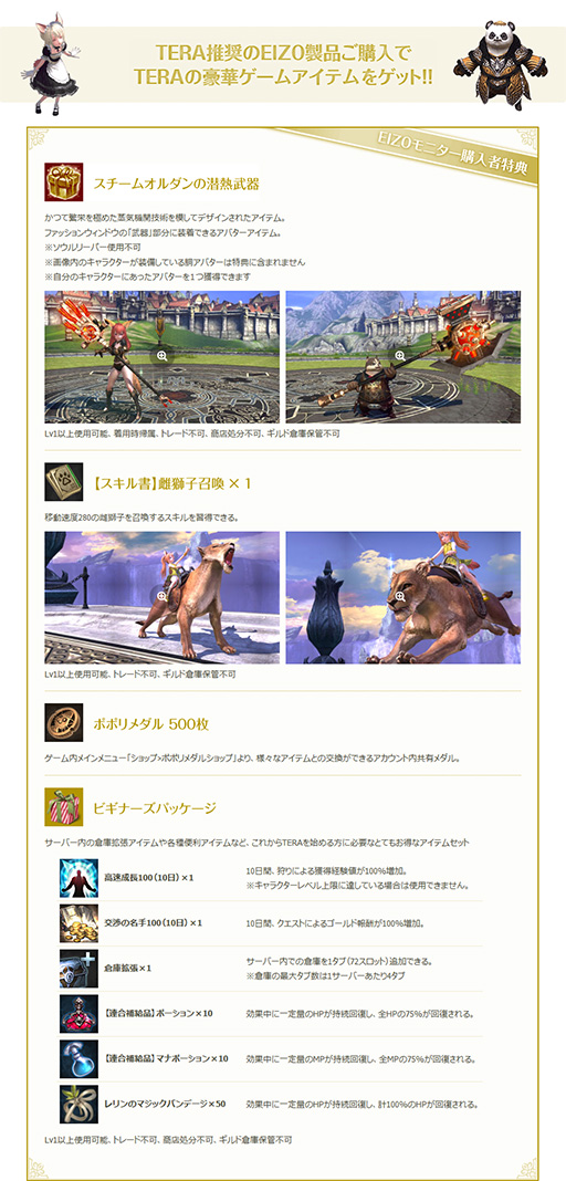 画像ギャラリー No.002のサムネイル画像 / EIZO製ディスプレイ3製品が「TERA」推奨認定取得。アイテム特典付きに