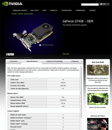 画像ギャラリー No.004のサムネイル画像 / NVIDIA,48SPのDX11世代GPU「GeForce GT 420」を製品リストに追加。OEM向け
