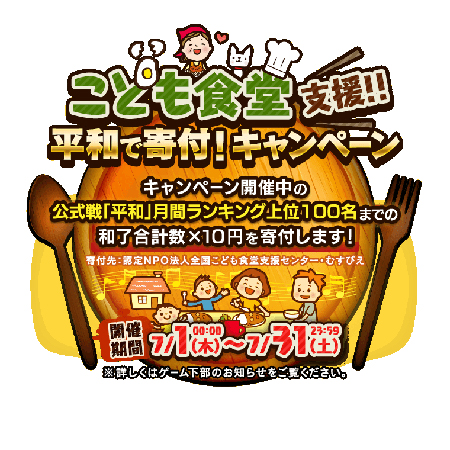 画像ギャラリー No.002のサムネイル画像 / 「麻雀ロワイヤル」で“こども食堂 支援！平和で寄付！キャンペーン”が開催中