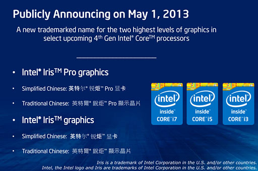 画像ギャラリー No.003のサムネイル画像 / 上位モデルは「Iris」。Intel，Haswellにおける統合型GPUの新しいブランド名を明らかに