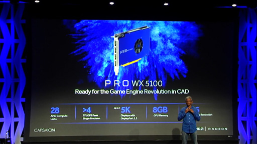 画像ギャラリー No.005のサムネイル画像 / ［SIGGRAPH］AMD，コンテンツ制作向けの青いグラフィックスカード「Radeon Pro」立ち上げ。容量1TBのSSDフレームバッファを持つ特別版「SSG」を予告