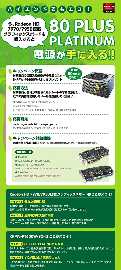 画像ギャラリー No.001のサムネイル画像 / 玄人志向・GIGA-BYTE・PowerColorのHD 7970/7950カードを購入すると抽選で電源ユニットが当たるキャンペーン
