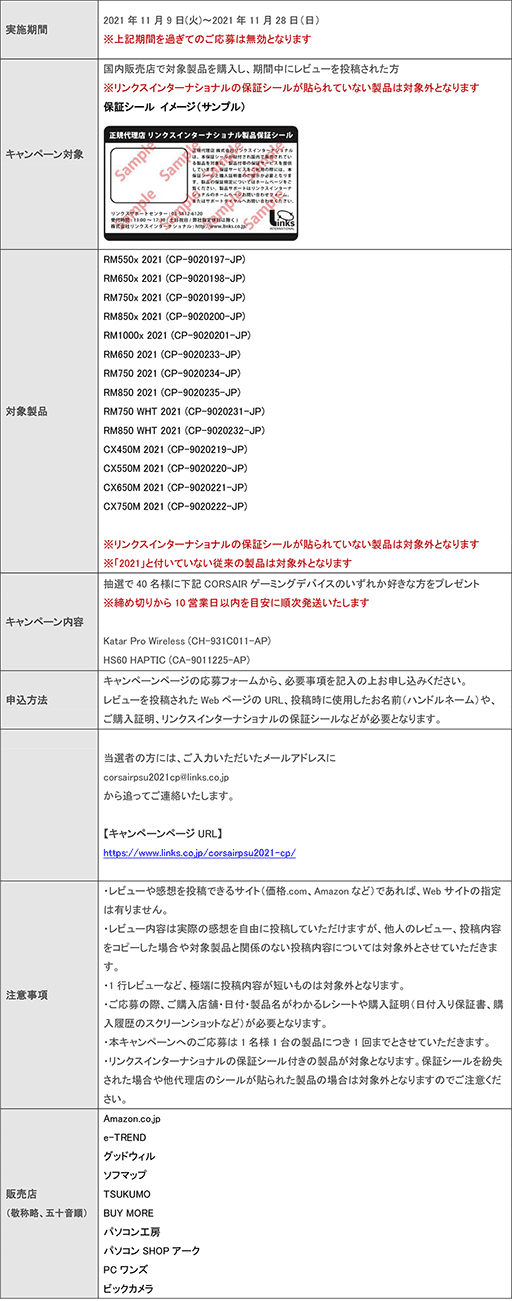 画像ギャラリー No.002のサムネイル画像 / Corsair製新型電源ユニットのレビュー投稿でゲーマー向けデバイスが当たるキャンペーン