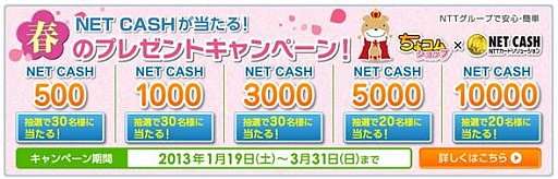 画像ギャラリー No.001のサムネイル画像 / ちょコムショップで購入額と同額の「NET CASH」が当たるキャンペーン