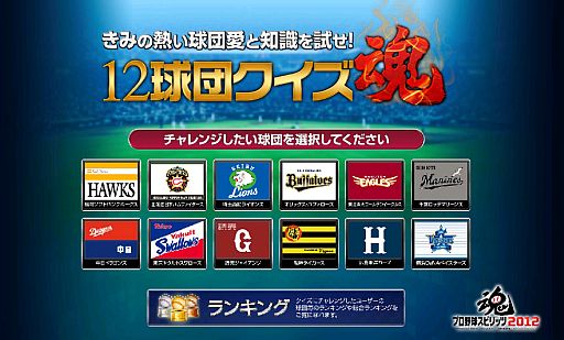 画像ギャラリー No.001のサムネイル画像 / 「プロ野球スピリッツ2012」,公式サイトで「12球団クイズ魂」に挑戦しよう
