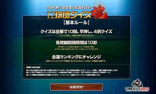 画像ギャラリー No.003のサムネイル画像 / 「プロ野球スピリッツ2012」,公式サイトで「12球団クイズ魂」に挑戦しよう