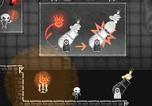 画像ギャラリー No.035のサムネイル画像 / 「Dokuro」，セーブデータが引き継げる体験版の最終章が本日配信。「魔界の厨房」がモチーフのステージ3には「赤チョーク」で火をつけるギミックが登場