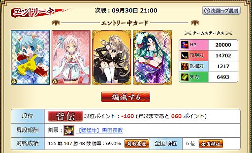 画像ギャラリー No.006のサムネイル画像 / 「ブラウザ乱世 戦国コレクション」，エントリー制の対戦システム「決闘」を実装