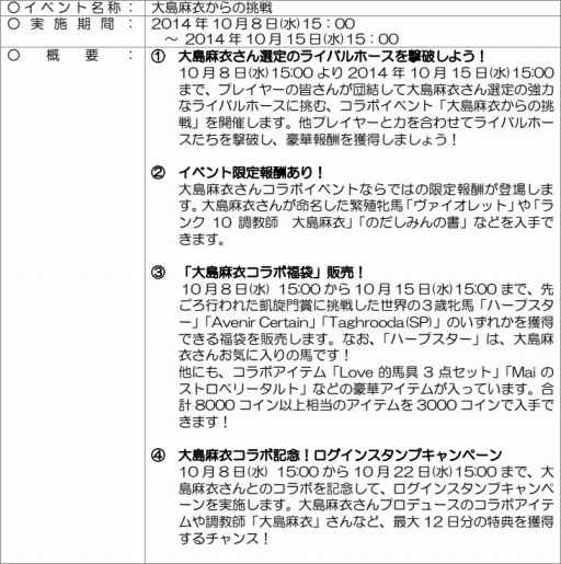 画像ギャラリー No.003のサムネイル画像 / 「100万人のWinning Post」，タレント・大島麻衣さんとのコラボイベントを開催
