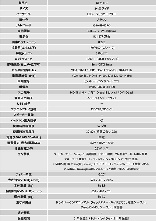 画像ギャラリー No.004のサムネイル画像 / BenQ,“映像のブレを軽減する”と謳うゲーマー向け液晶ディスプレイ「XL2411Z」を発表。144Hz駆動対応で価格は4万円前後