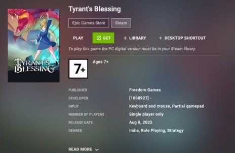 画像ギャラリー No.003のサムネイル画像 / GeForce NOW，「Tyrant’s Blessing」や「Warhammer 40,000: Mechanicus」など6タイトルを追加。アプリに“GETボタン”を実装