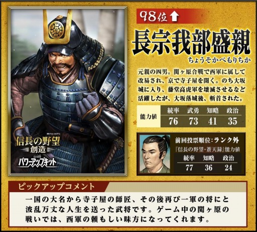 画像ギャラリー No.001のサムネイル画像 / 「信長の野望・創造」武将人気ランキングの結果発表が本日スタート