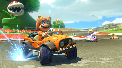 画像ギャラリー No.004のサムネイル画像 / 「マリオカート8」の追加コンテンツ第1弾で「GC ヨッシーサーキット」が登場。オフロードを得意とする新カート「タヌキバギー」も発表