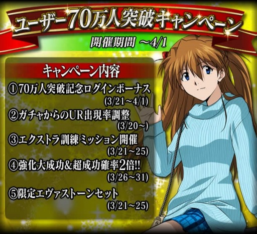 画像ギャラリー No.002のサムネイル画像 / 「ヱヴァンゲリヲン バトルミッション」ユーザー数70万人突破。記念イベント実施