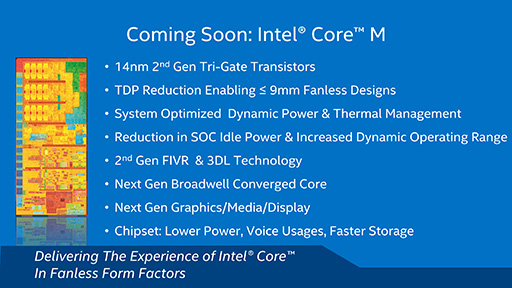 画像ギャラリー No.003のサムネイル画像 / Intel，14nmプロセス世代で製造される次期モバイルCPU「Core M」の概要を発表。2015年のCore Mタブレットは厚さ9mm未満でファンレスに