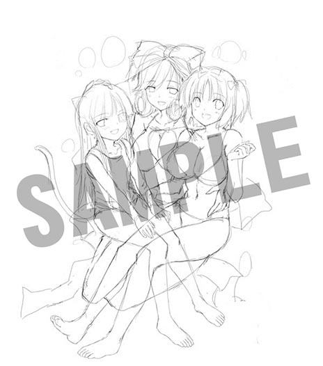 画像ギャラリー No.001のサムネイル画像 / 「閃乱カグラ2 -真紅-」，店舗特典用の描き下ろしイラストのラフスケッチが公開に。着色によって破壊力が格段に増す予感