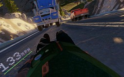 画像ギャラリー No.010のサムネイル画像 / ［E3 2014］ソニーのVR対応型HMD「Morpheus」，その新作デモ2作品をレポート。路面スレスレを滑走し，恐竜と間近に触れ合える迫力の超体験だ