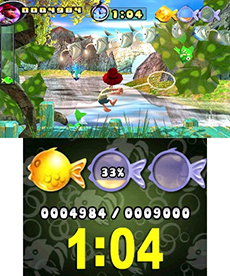 画像ギャラリー No.002のサムネイル画像 / 3DS用ダウンロードソフト「ウオキャッチ！」が6月19日にニンテンドーeショップで配信。池から飛び出てくる魚を網で捕まえまくるのだ