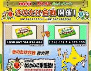 画像ギャラリー No.005のサムネイル画像 / 「太鼓の達人 キミドリVer.」明治とのコラボ企画「きのたけ合戦」を9日から開催