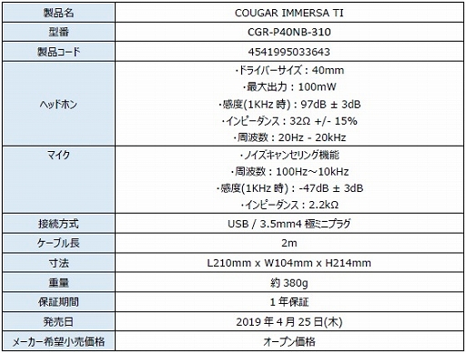 画像ギャラリー No.003のサムネイル画像 / COUGAR製ヘッドセット「IMMERSA」のスピーカードライバー改善版が4月25日発売。縁が光る布製マウスパッドも同時に