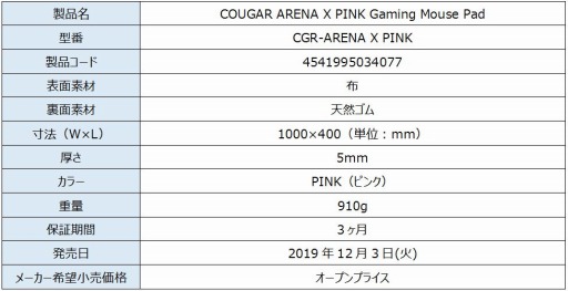 画像ギャラリー No.001のサムネイル画像 / ピンク色をしたCOUGAR製ゲーマー向けキーボードやマウス，ヘッドセットが国内発売