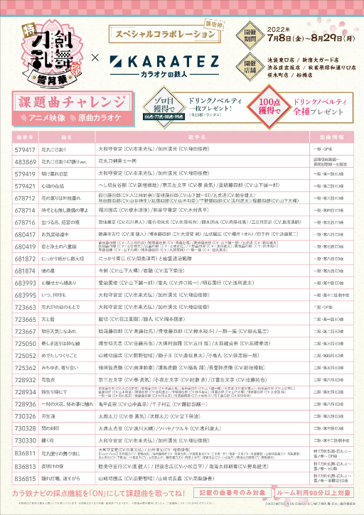 画像ギャラリー No.003のサムネイル画像 / 「特『刀剣乱舞-花丸-』〜雪月華〜」，カラオケの鉄人コラボを7月8日より開催